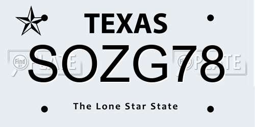 SOZG78 Texas License Plate