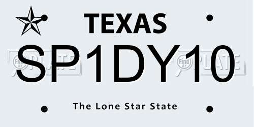 SP1DY10 Texas License Plate