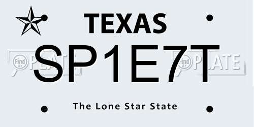 SP1E7T Texas License Plate