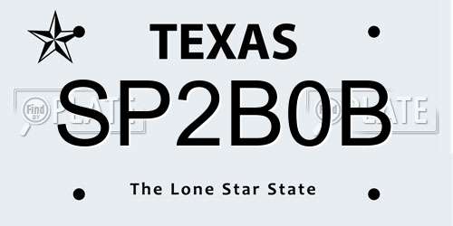 SP2B0B Texas License Plate