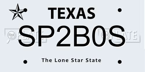 SP2B0S Texas License Plate
