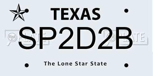 SP2D2B Texas License Plate
