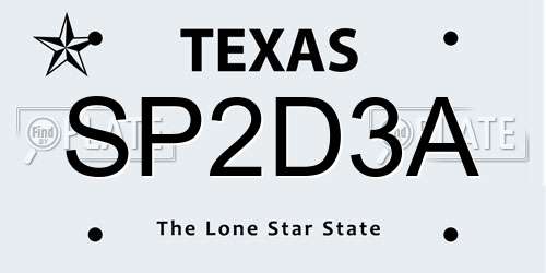 SP2D3A Texas License Plate