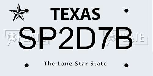 SP2D7B Texas License Plate