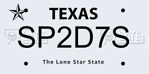 SP2D7S Texas License Plate