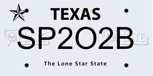 SP2O2B Texas License Plate