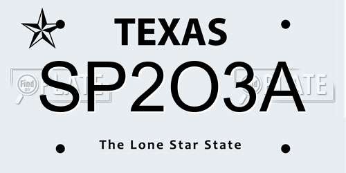SP2O3A Texas License Plate