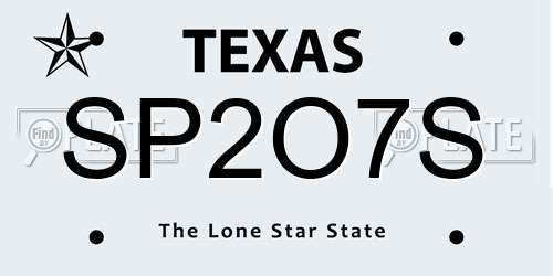 SP2O7S Texas License Plate