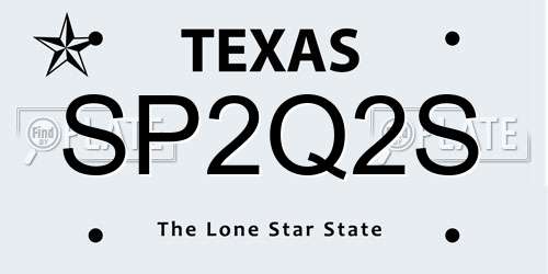SP2Q2S Texas License Plate