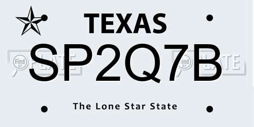 SP2Q7B Texas License Plate