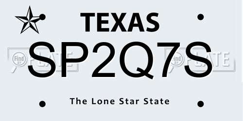 SP2Q7S Texas License Plate