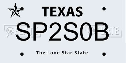 SP2S0B Texas License Plate