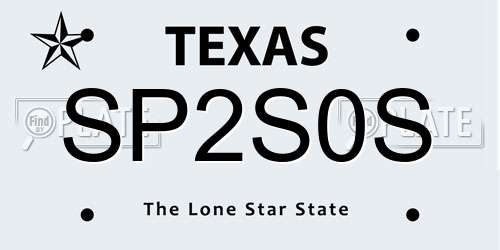 SP2S0S Texas License Plate