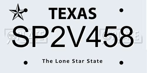 SP2V458 Texas License Plate