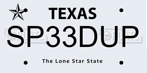 SP33DUP Texas License Plate