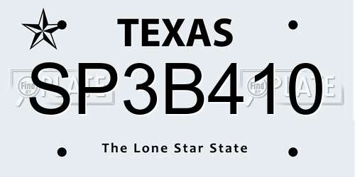 SP3B410 Texas License Plate
