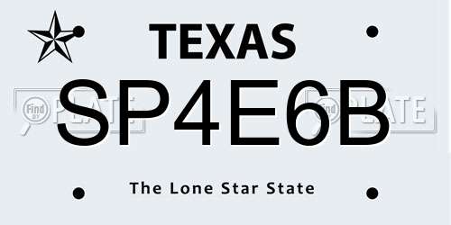 SP4E6B Texas License Plate