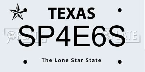 SP4E6S Texas License Plate