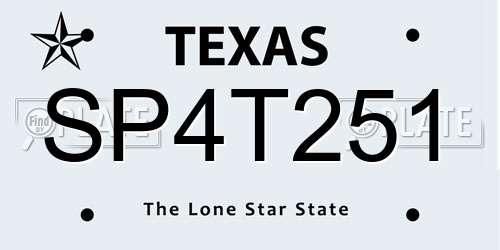 SP4T251 Texas License Plate