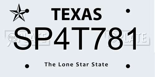 SP4T781 Texas License Plate