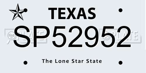 SP52952 Texas License Plate