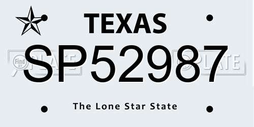 SP52987 Texas License Plate
