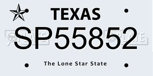 SP55852 Texas License Plate