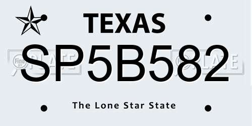 SP5B582 Texas License Plate