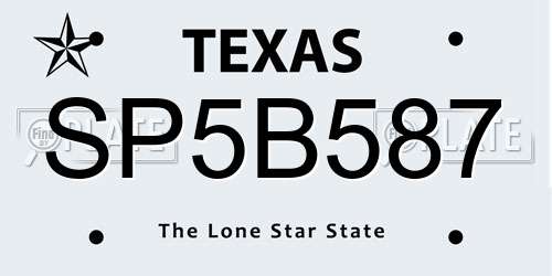 SP5B587 Texas License Plate
