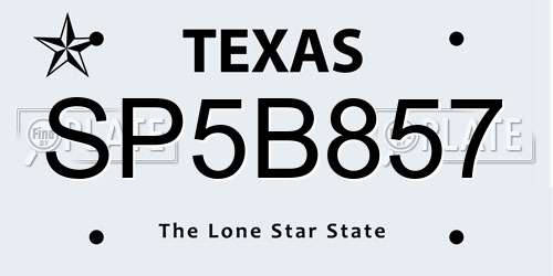 SP5B857 Texas License Plate