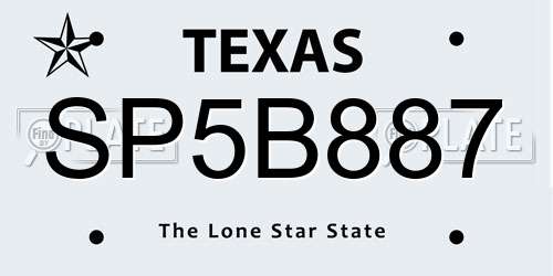 SP5B887 Texas License Plate