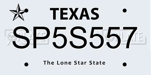 SP5S557 Texas License Plate