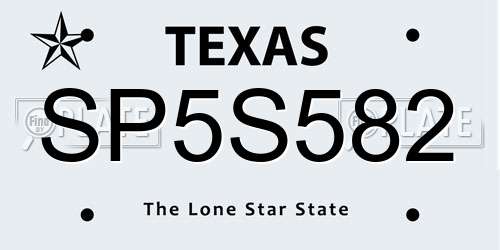 SP5S582 Texas License Plate