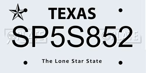 SP5S852 Texas License Plate