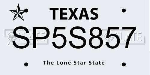 SP5S857 Texas License Plate