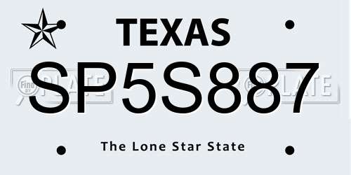 SP5S887 Texas License Plate