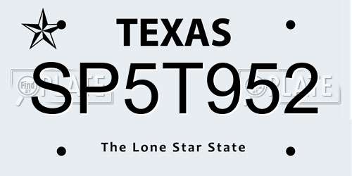 SP5T952 Texas License Plate