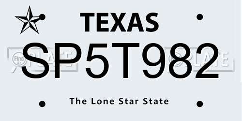 SP5T982 Texas License Plate