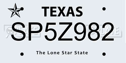 SP5Z982 Texas License Plate