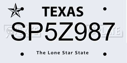 SP5Z987 Texas License Plate