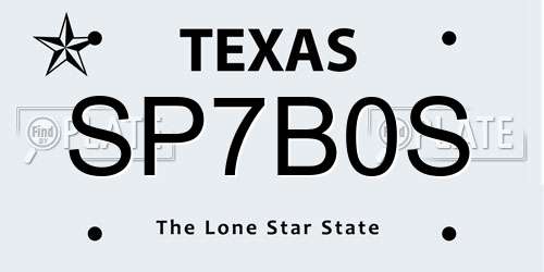 SP7B0S Texas License Plate