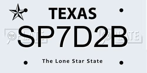 SP7D2B Texas License Plate