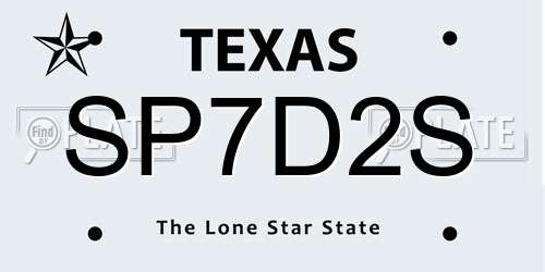 SP7D2S Texas License Plate