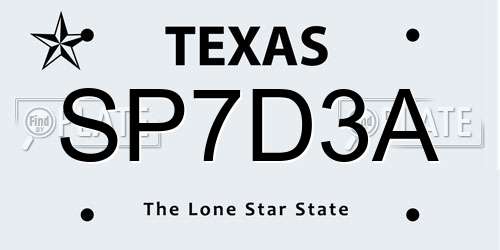 SP7D3A Texas License Plate