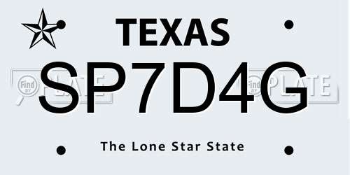 SP7D4G Texas License Plate
