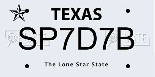 SP7D7B Texas License Plate