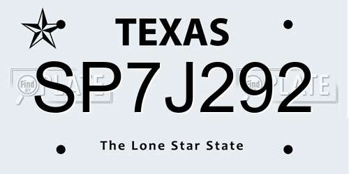 SP7J292 Texas License Plate