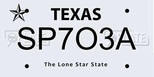 SP7O3A Texas License Plate
