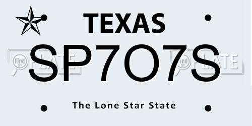 SP7O7S Texas License Plate