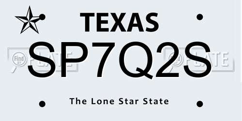 SP7Q2S Texas License Plate